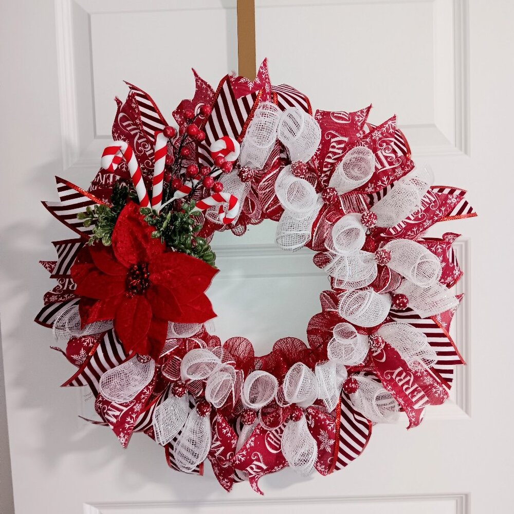 New Candy Cane Poinsettia Wreath